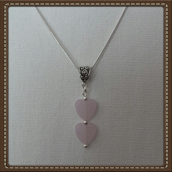 Light Pink Double Stone Heart Necklace (N2) - Picture 2 of 2